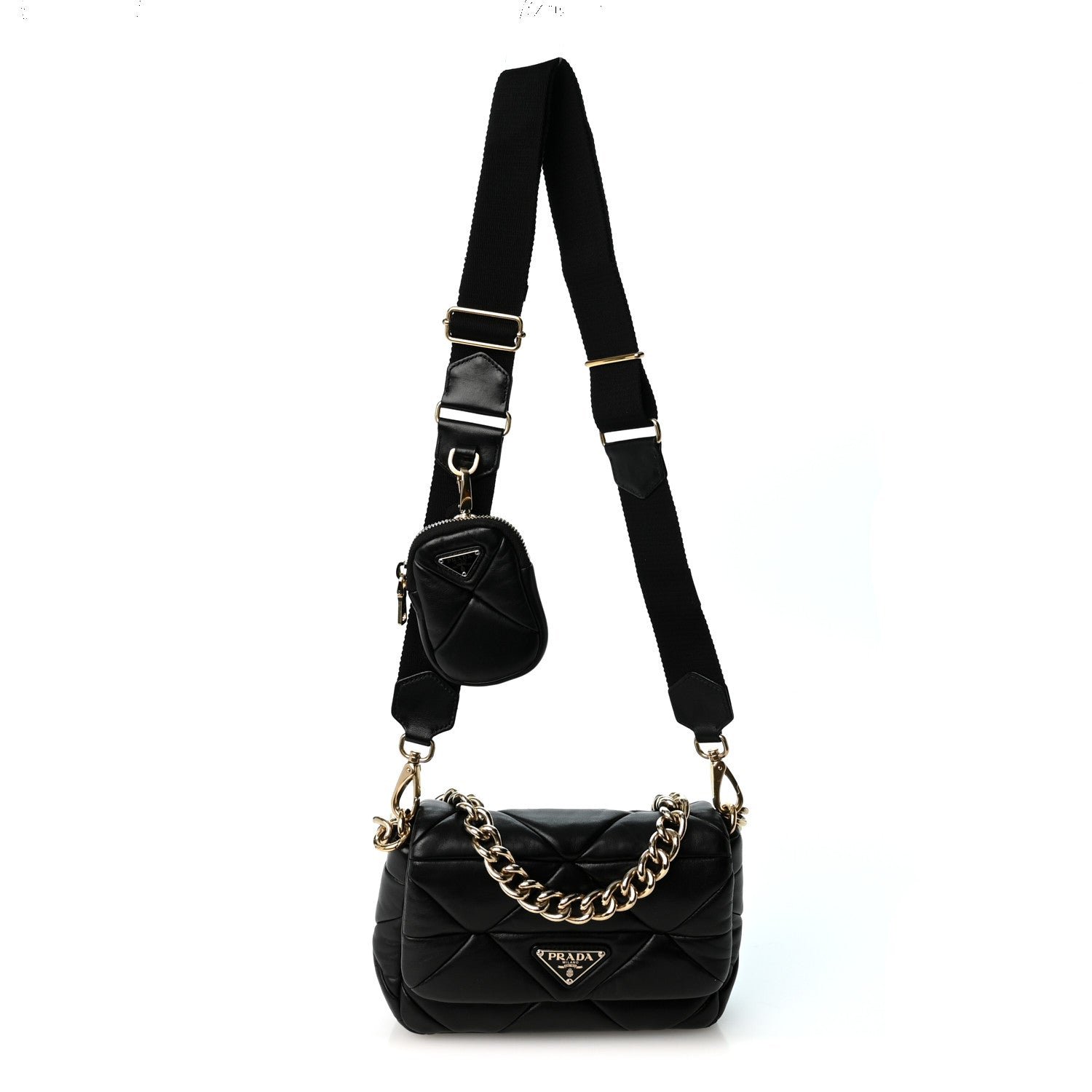 Prada Nappa Re-Nylon Triangle Quilted Patchwork System Flap Shoulder Bag Black
