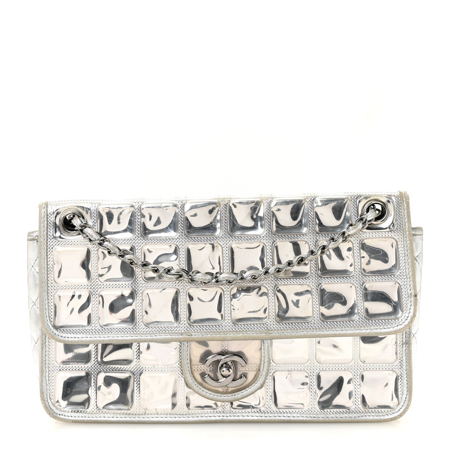 Chanel Vinyl Large Ice Cube Flap Silver