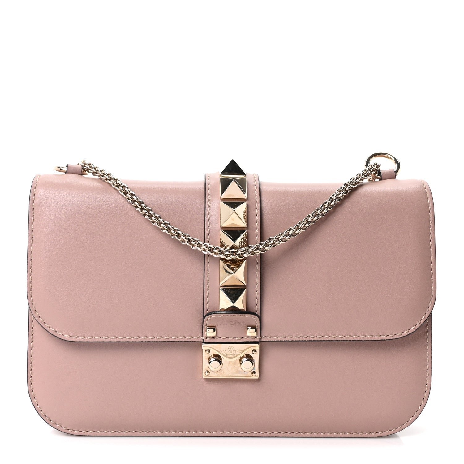 Valentino Garavani Vitello Medium Glam Lock Rockstud Flap Poudre