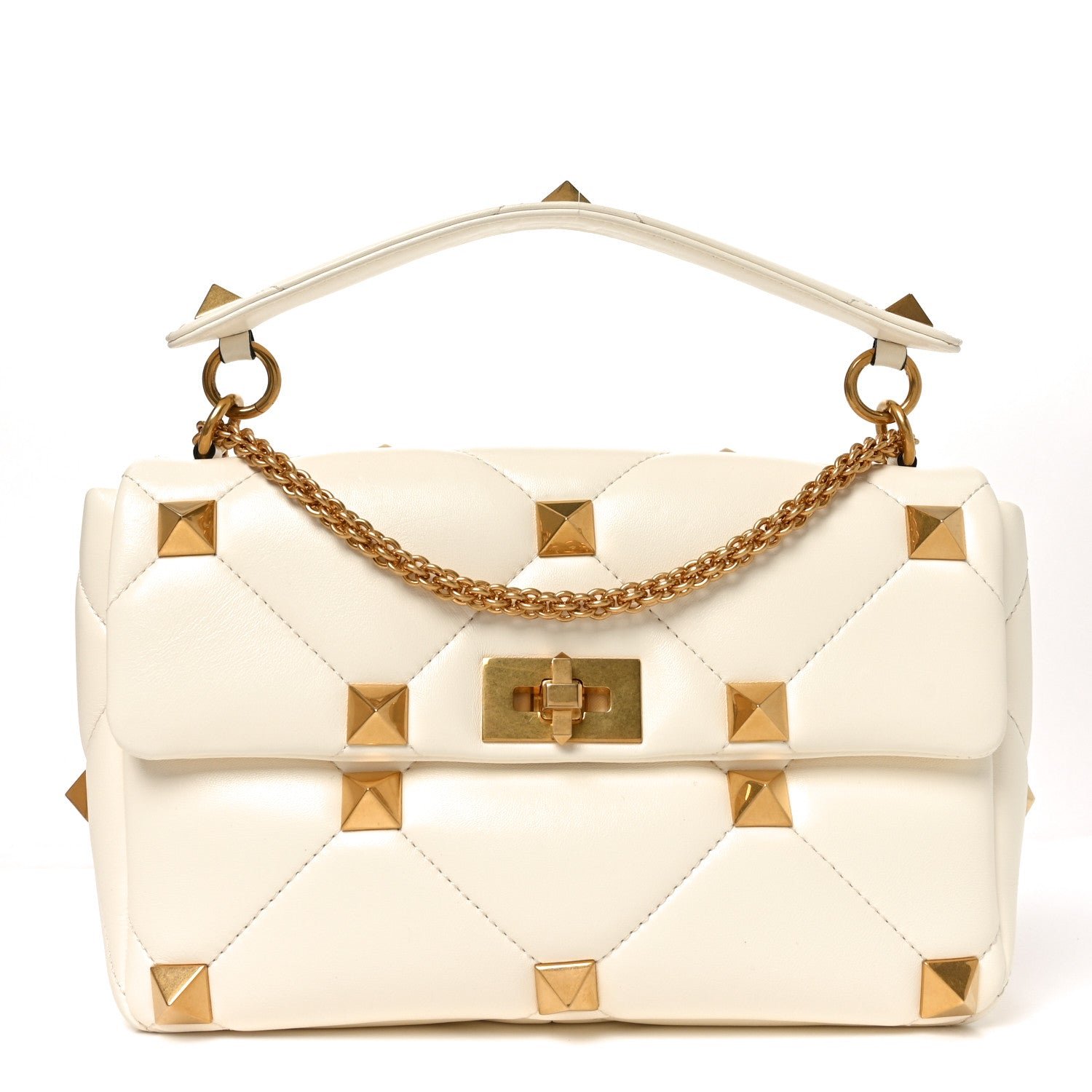 Valentino Garavani Nappa Large Roman Stud Shoulder Bag Ivory