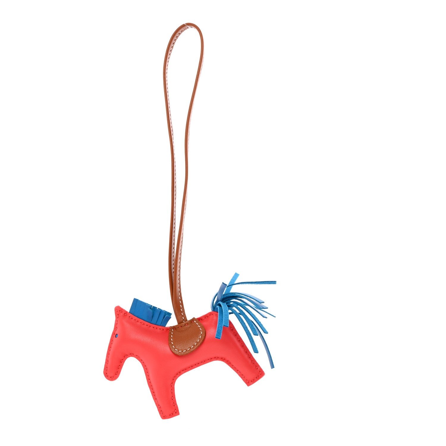 Hermes Milo Lambskin Grigri Rodeo Horse Bag Charm PM Rose Texas Bleu Zanzibar Gold