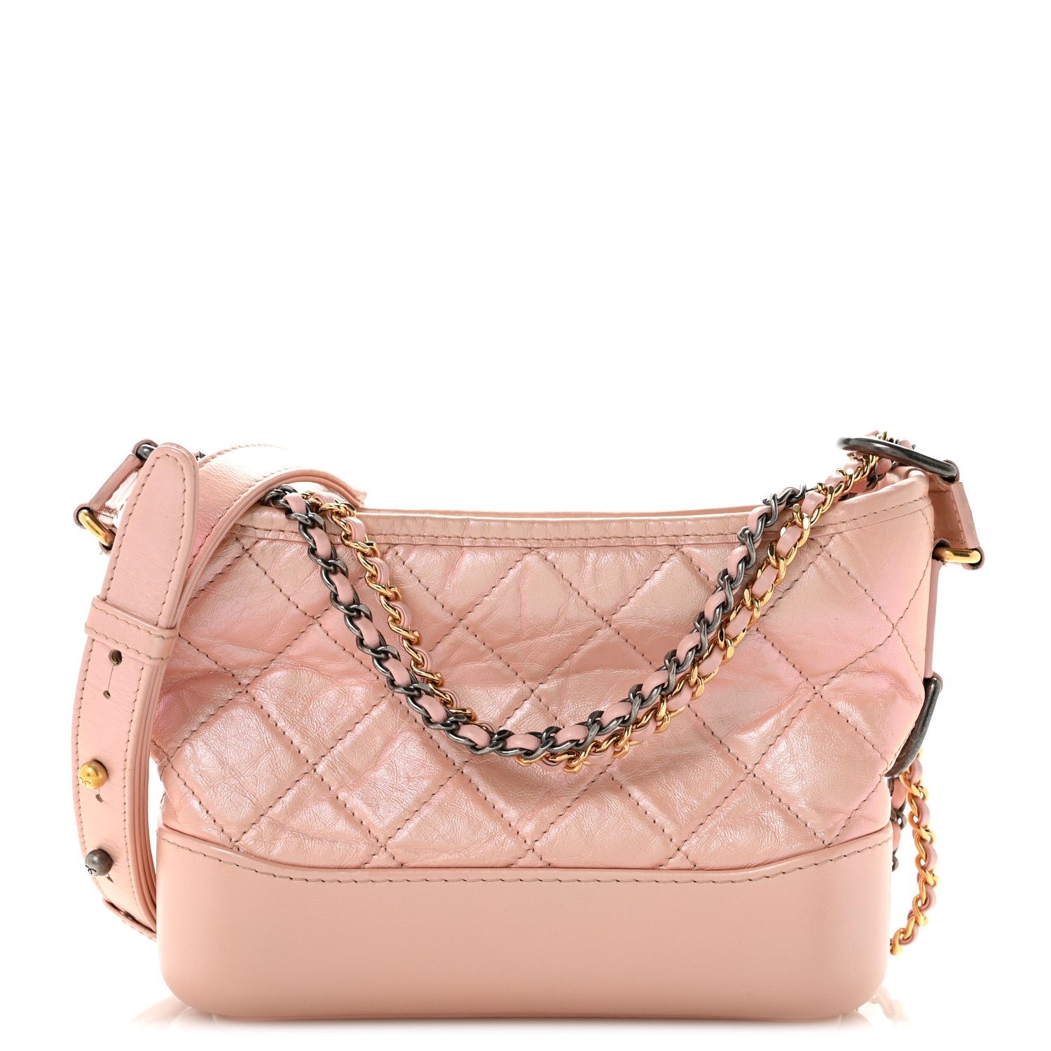 Chanel Iridescent Aged Calfskin Quilted Small Gabrielle Hobo Rose Rose