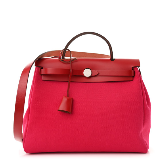 Hermes Military Toile Vache Hunter Herbag Zip PM 31 Rose Mexico Rouge Piment