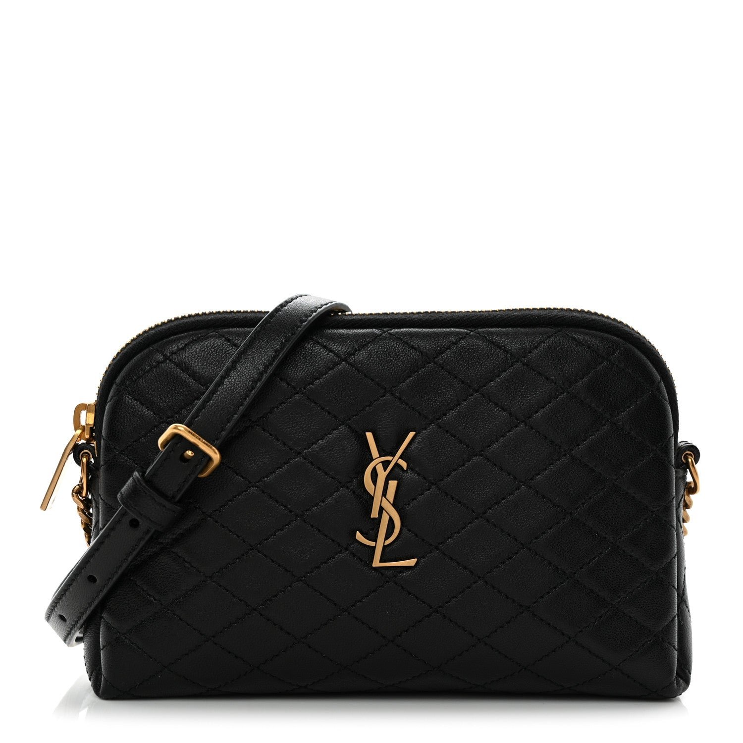 Saint Laurent Lambskin Quilted Gaby Zipped Pouch Black