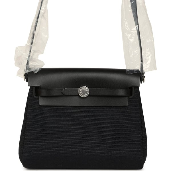 Hermes Hermes Herbag Zip 20 Mini Black Toile Militaire Canvas and Vache Hunter Palladium Hardware