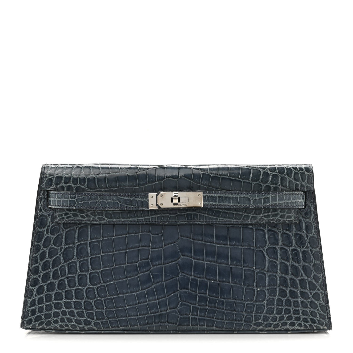 Hermes Shiny Niloticus Crocodile Kelly Elan Pochette Bleu Tempete