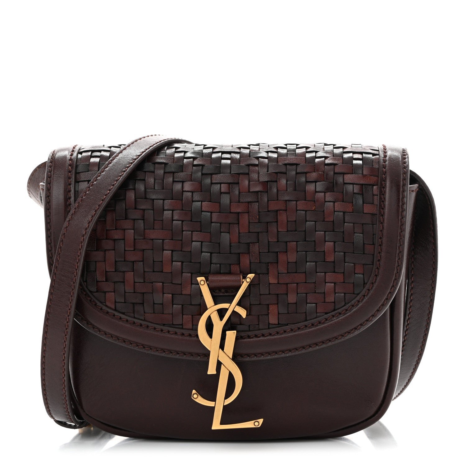 Saint Laurent Calfskin Monogram Woven Small Kaia Satchel Burnt Brown