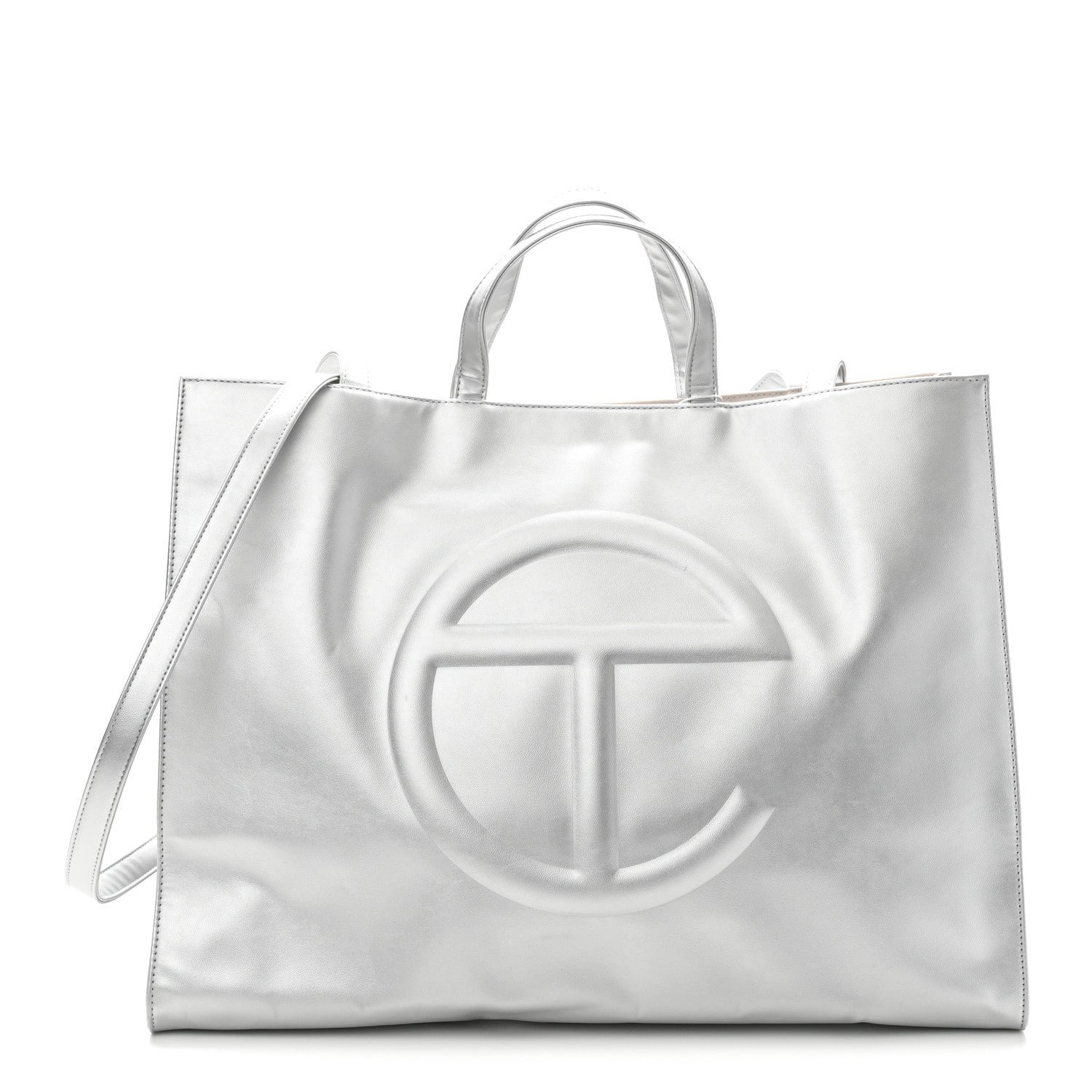 Telfar Metallic Vegan Leather Large Shopping Bag Silver