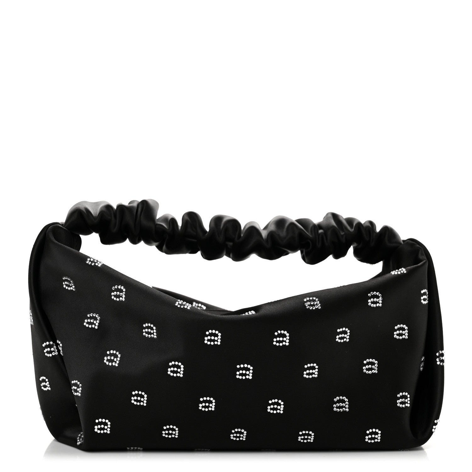 Alexander Wang Alexander Wang Satin Logo Crystal Rhinestone Mini Scrunchie Clutch  Black