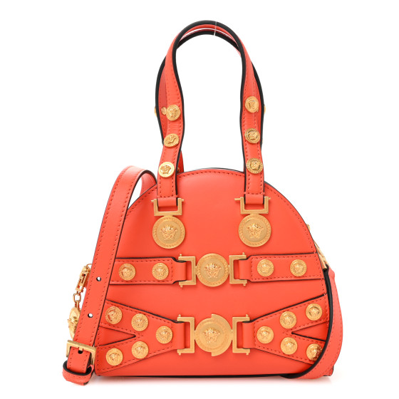 Versace Calfskin Small Medallion Tribute Bowling Bag Orange