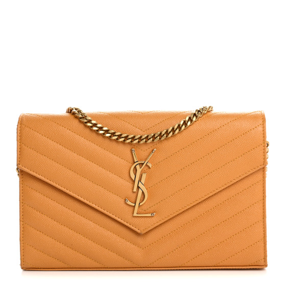 Saint Laurent Grain De Poudre Matelasse Chevron Cassandre Chain Wallet Senape Yellow