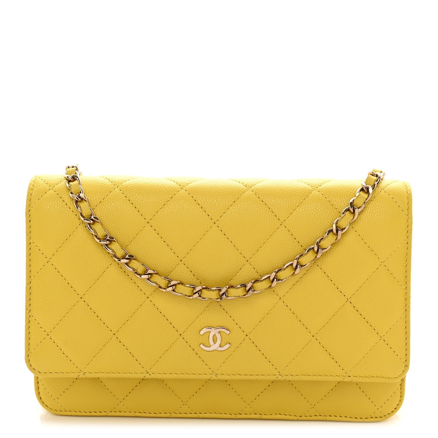 Chanel Caviar Quilted Wallet on Chain WOC Yellow