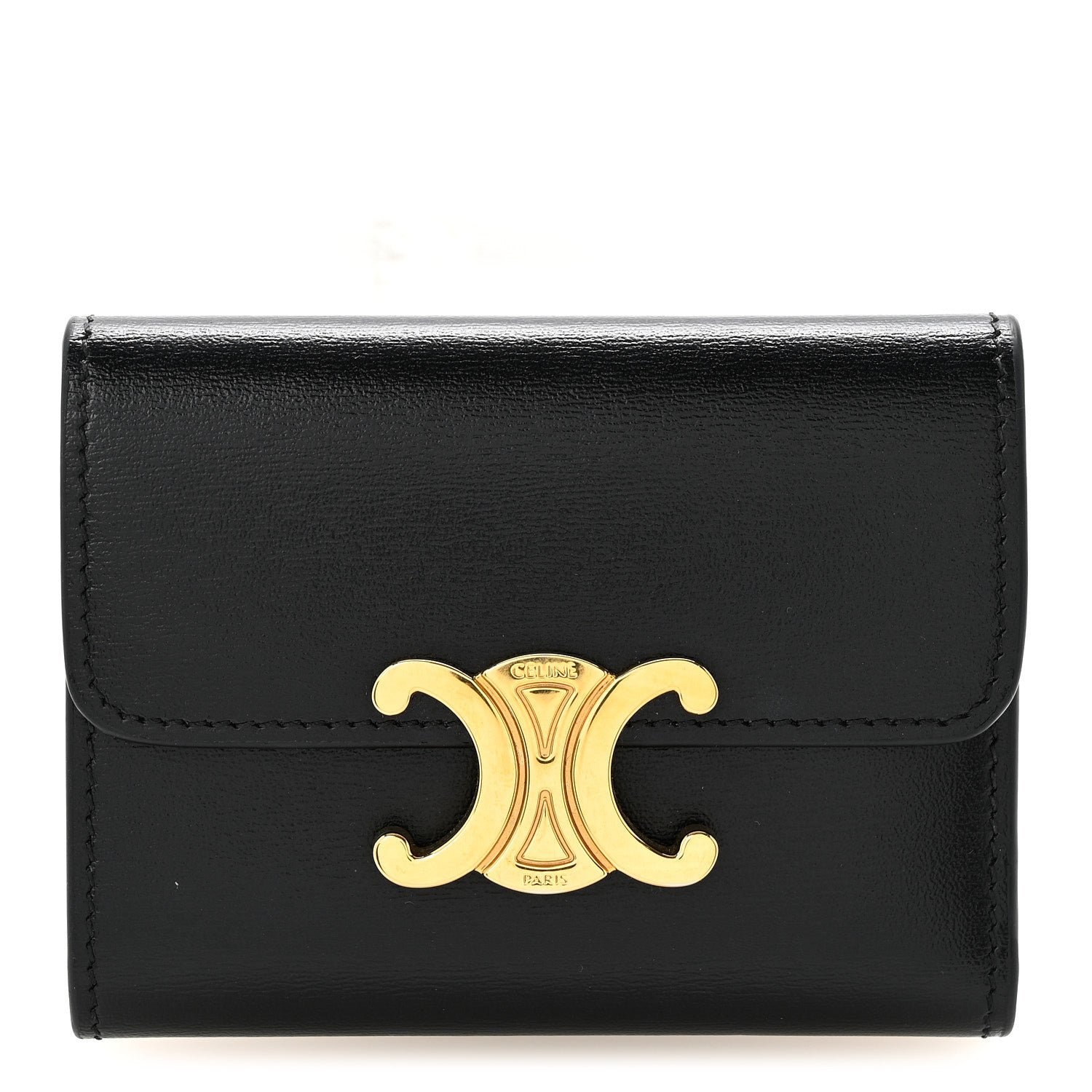Celine Calfskin Compact Triomphe Wallet With Coin Purse Black