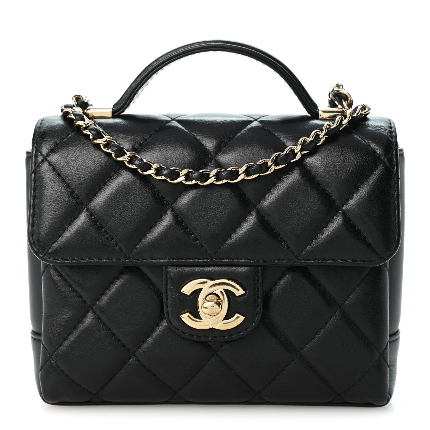 Chanel Lambskin Quilted Mini Top Handle Square Flap Black
