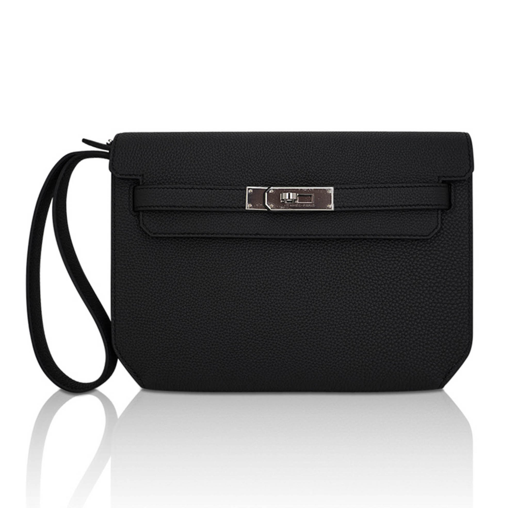 Hermes Hermes Kelly Depeches 25 Pouch Bag Black Galop D’Hermes Leather with Palladium Hardware
