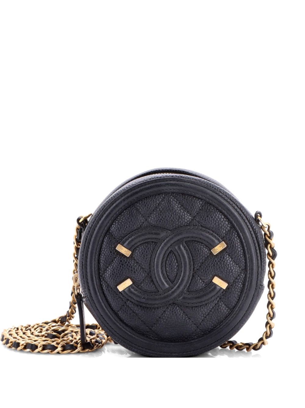 Filigree Round Clutch with Chain Quilted Caviar Mini crossbody bag