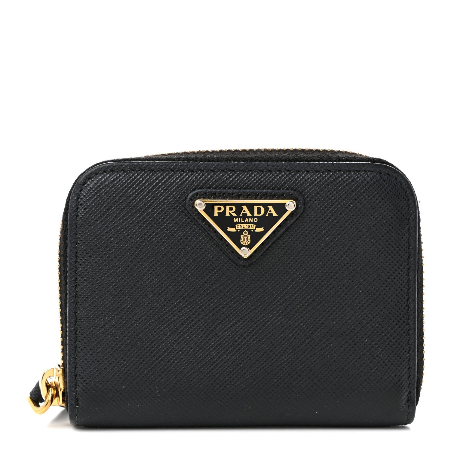 Prada Vitello Move Triangle Logo Zip Coin Purse Black
