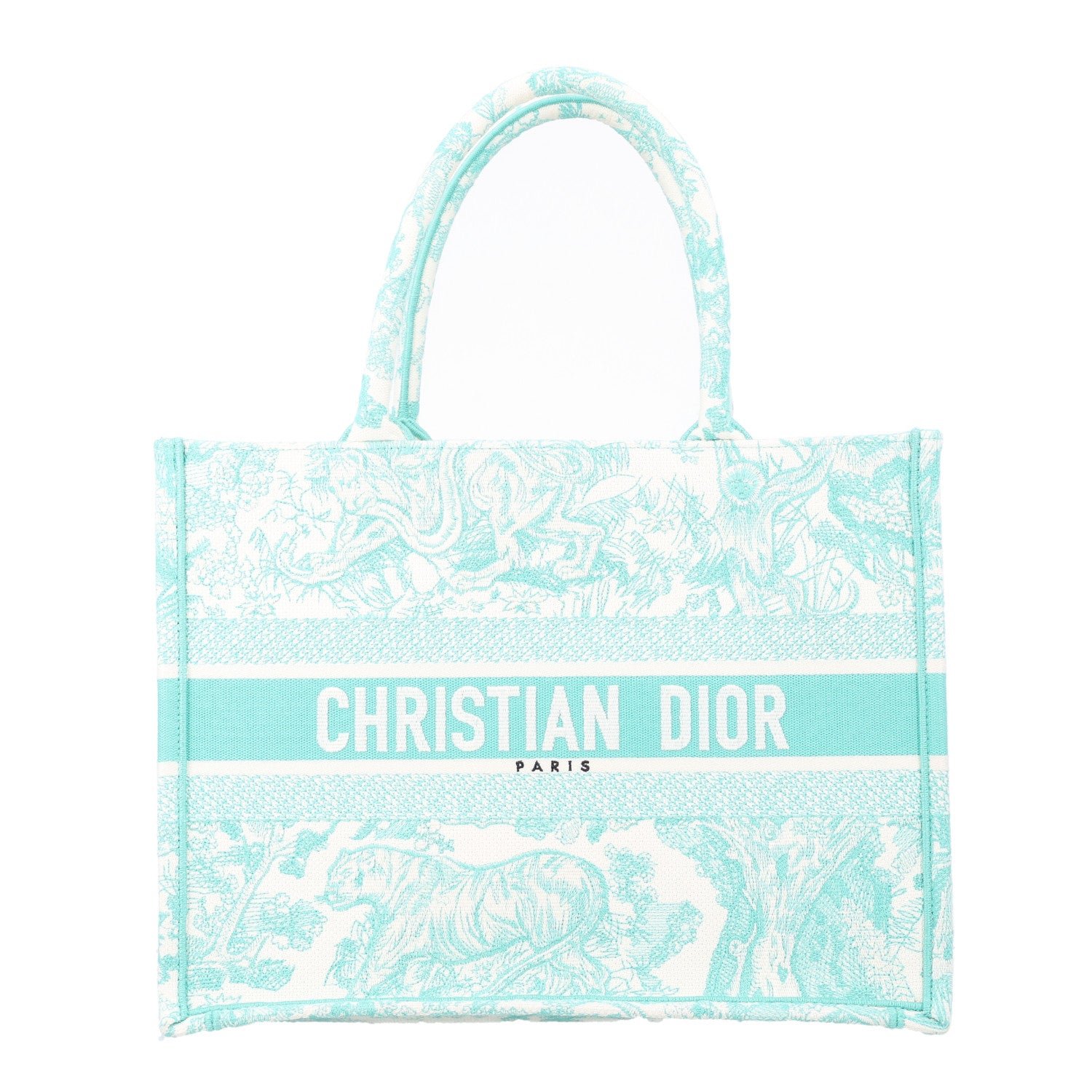 Christian Dior Canvas Embroidered Medium Dioriviera Toile De Jouy Book Tote Aquamarina