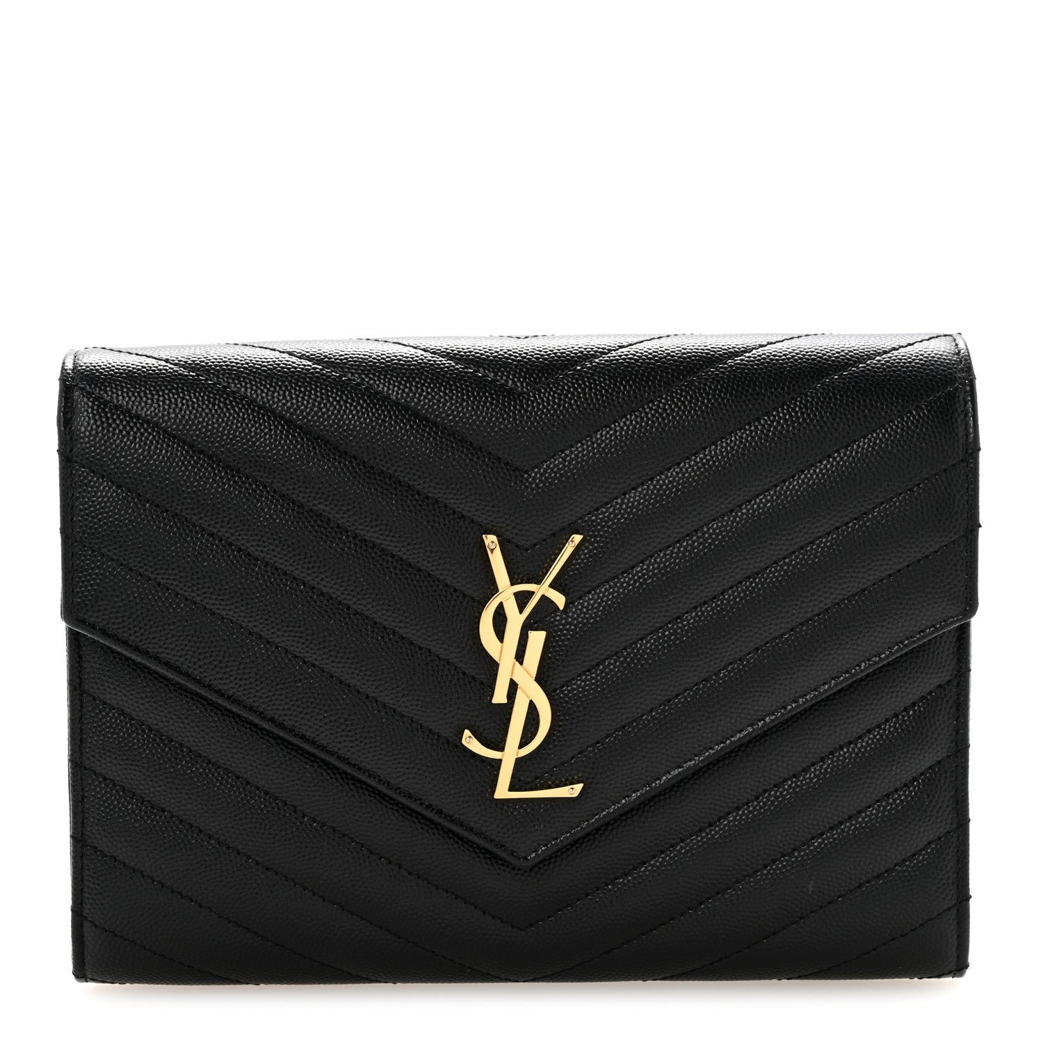 Saint Laurent Grain De Poudre Matelasse Chevron Monogram Envelope Clutch Black