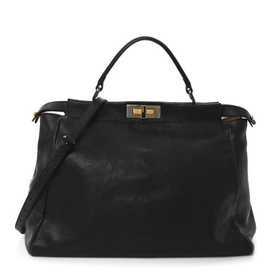 Fendi Goatskin Large Peekaboo Iconic Satchel Black