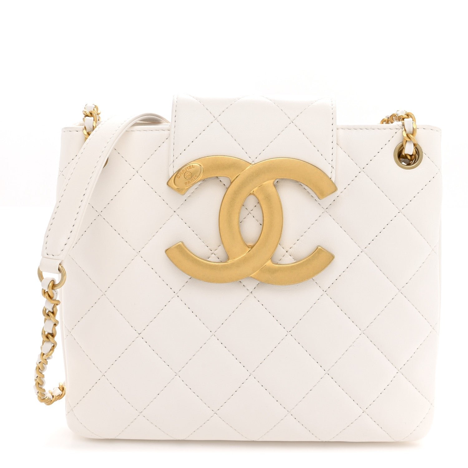 Chanel Lambskin Quilted Giant CC Shoulder Bag White