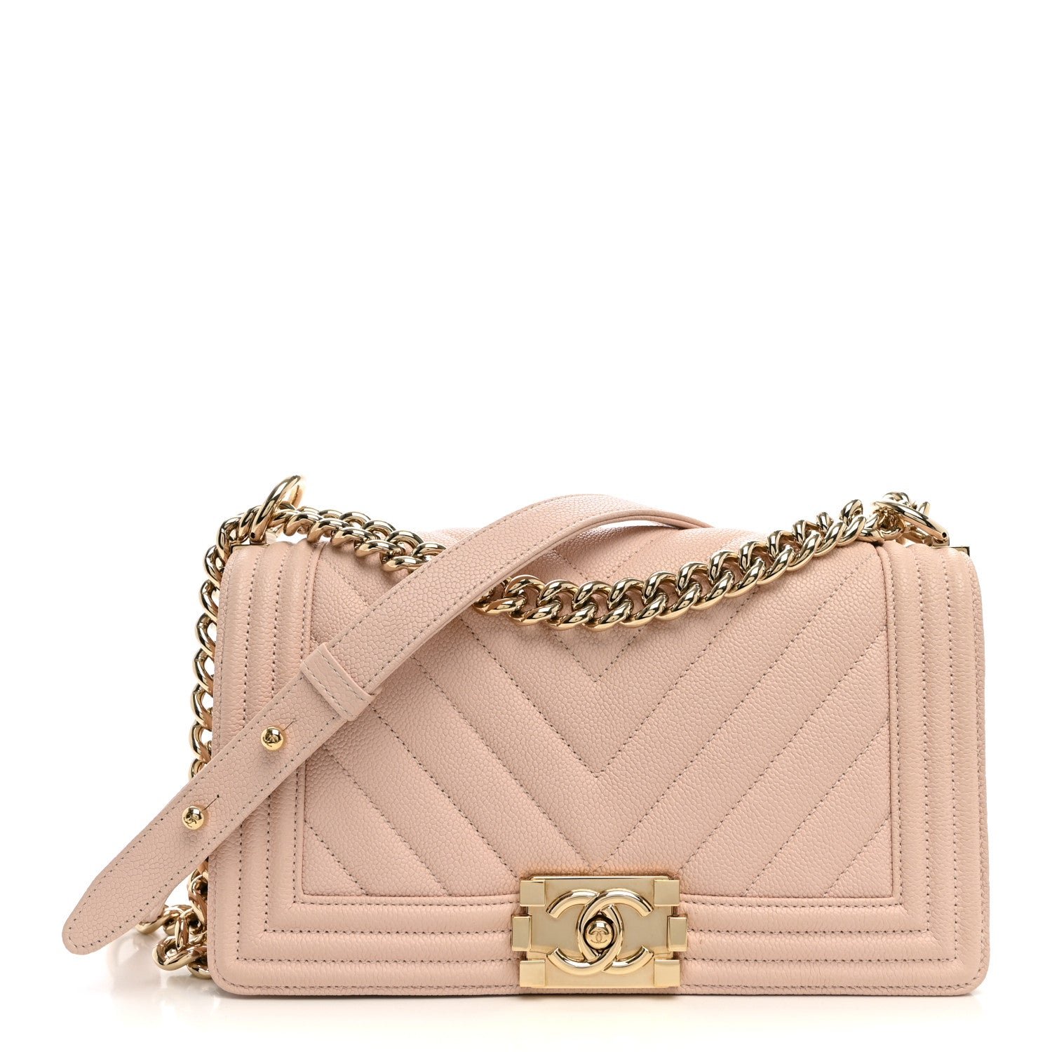 Chanel Caviar Chevron Quilted Medium Boy Flap Light Pink
