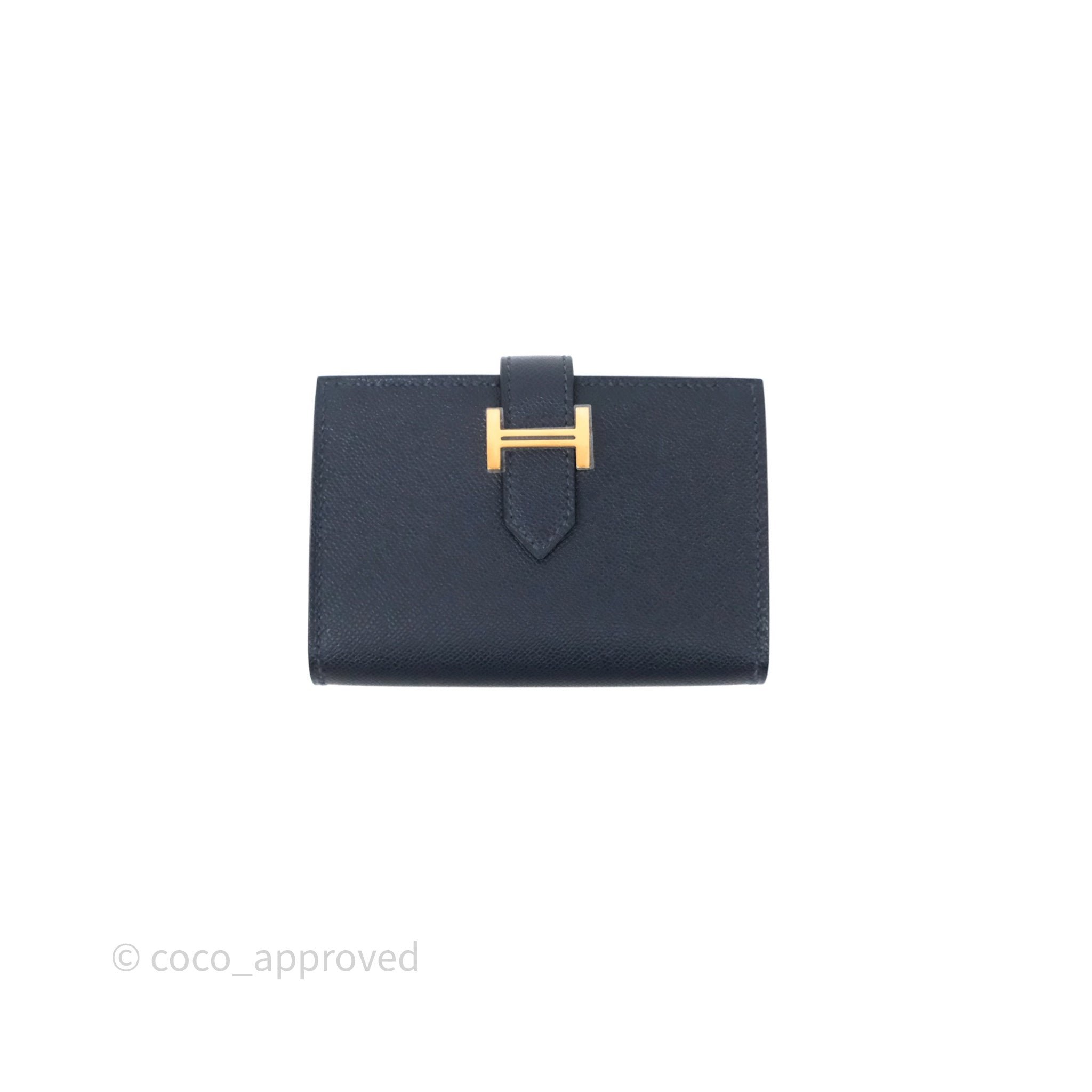 Hermès Bearn Mini Wallet Bleu Nuit 2Z Epsom Gold Hardware
