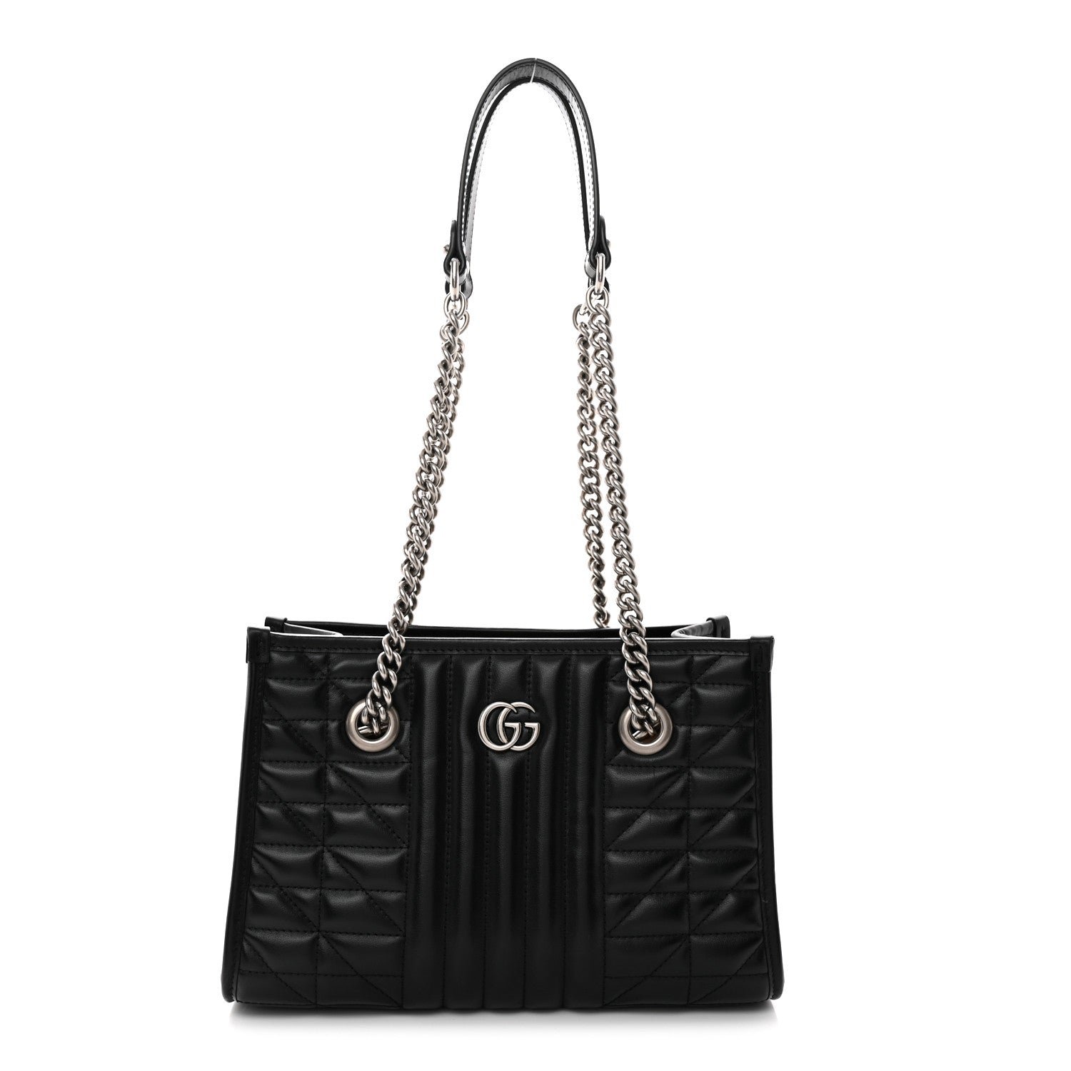 Gucci Calfskin Matelasse Aria Small GG Marmont Shoulder Tote Black
