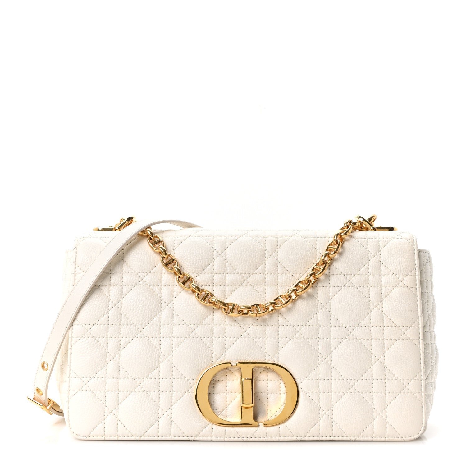 Christian Dior Grained Calfskin Cannage Large Caro Bag Latte
