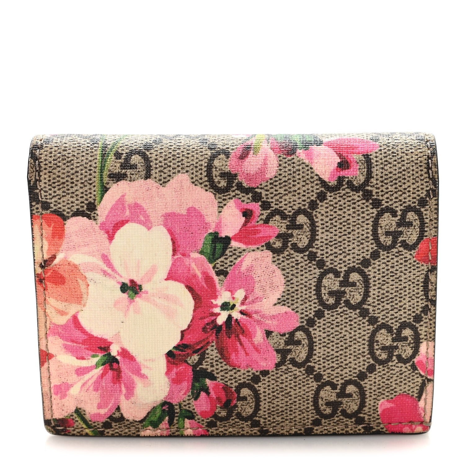 Gucci GG Supreme Monogram Blooms Card Case Beige Multicolor Dry Rose