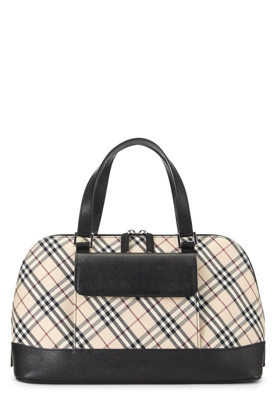 Black Check Nylon Bowler Handbag Medium