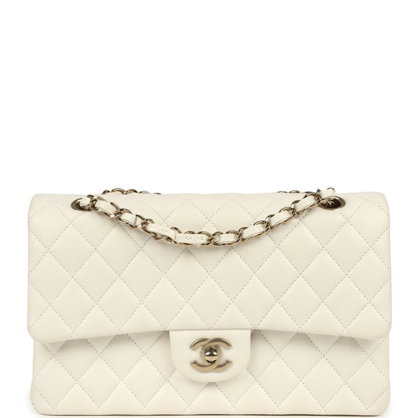 Chanel Chanel Medium Classic Double Flap White Caviar Light Gold Hardware