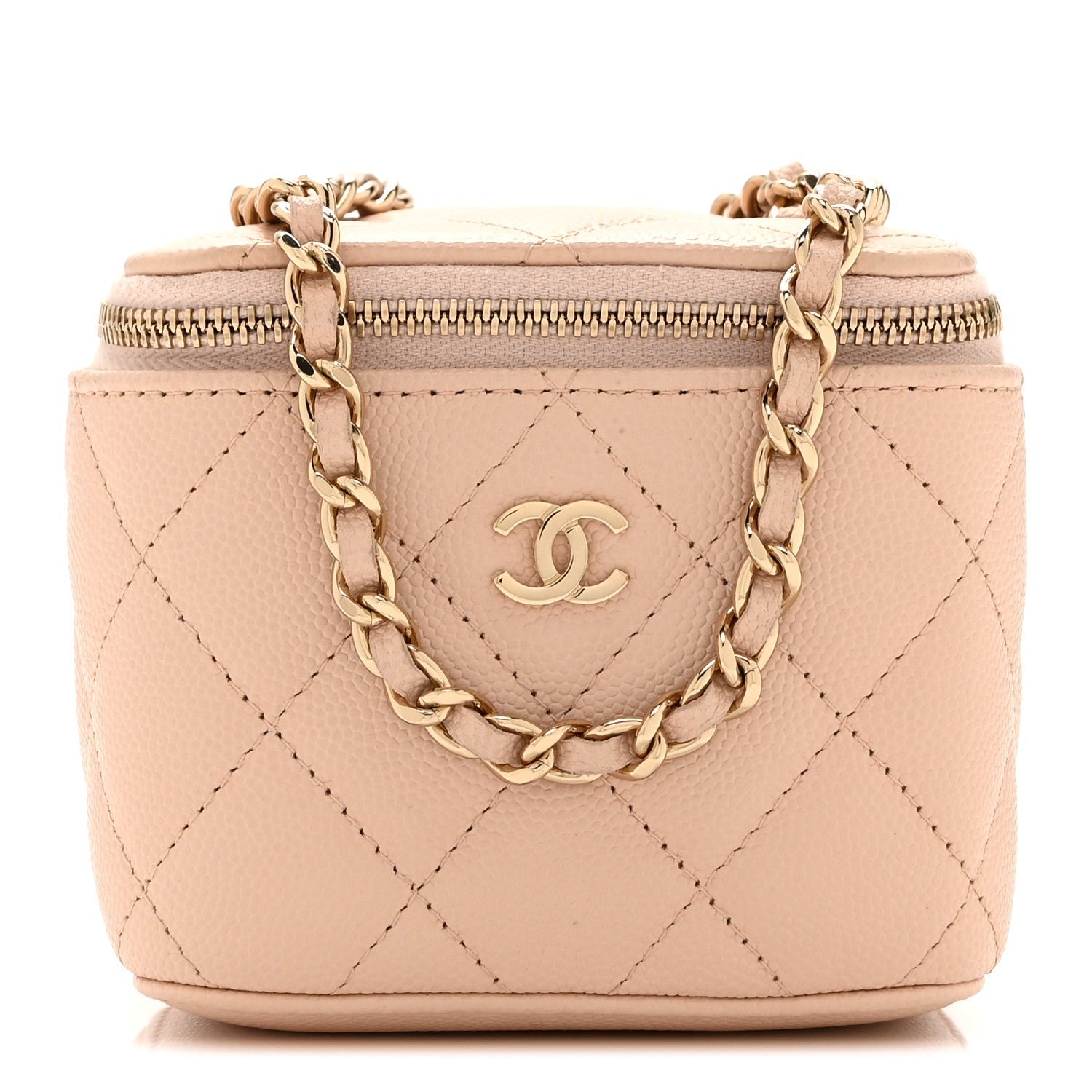 Chanel Caviar Quilted Mini Vanity Case With Chain Light Beige