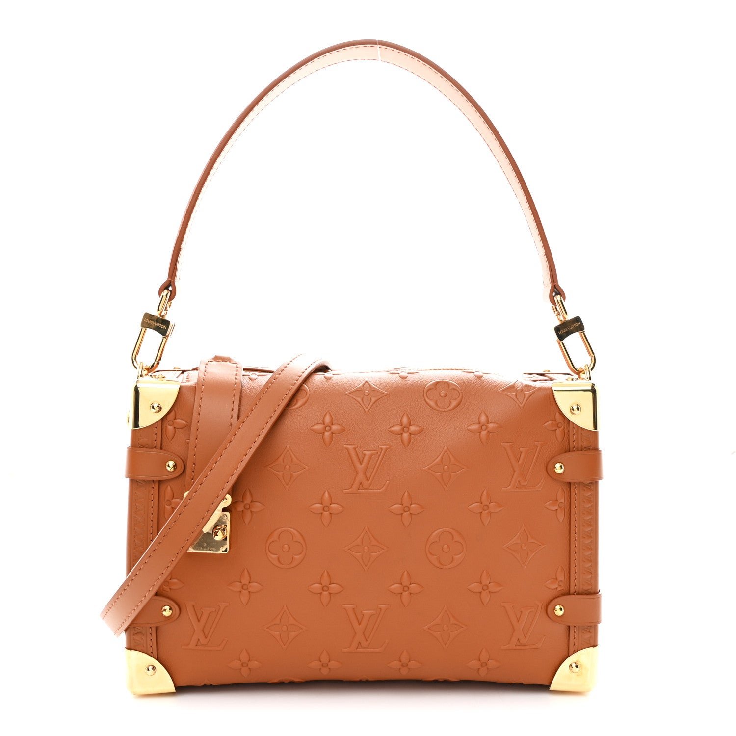 Louis Vuitton Calfskin Debossed Monogram Side Trunk Tan