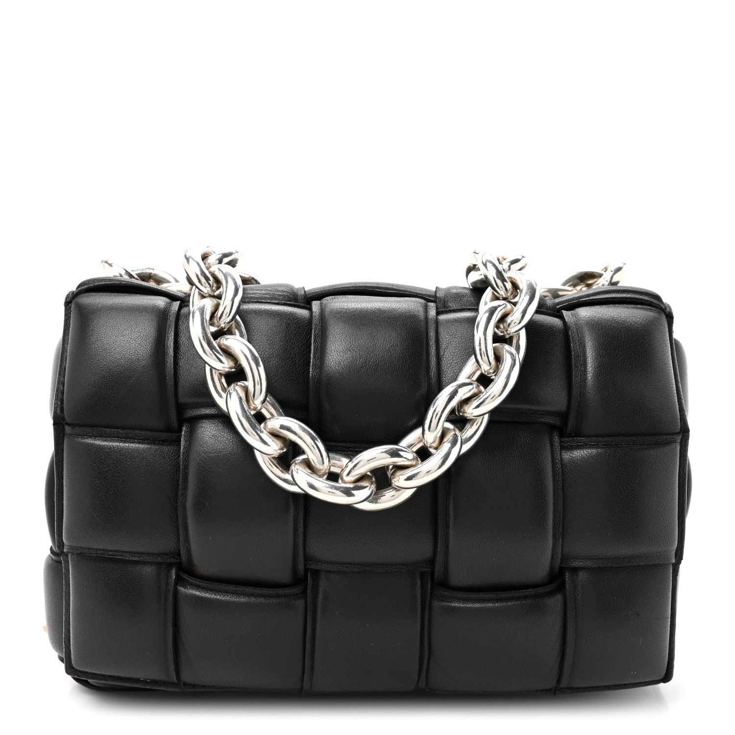 Bottega Veneta Lambskin Maxi Intreccio Padded Chain Cassette Crossbody Bag Black