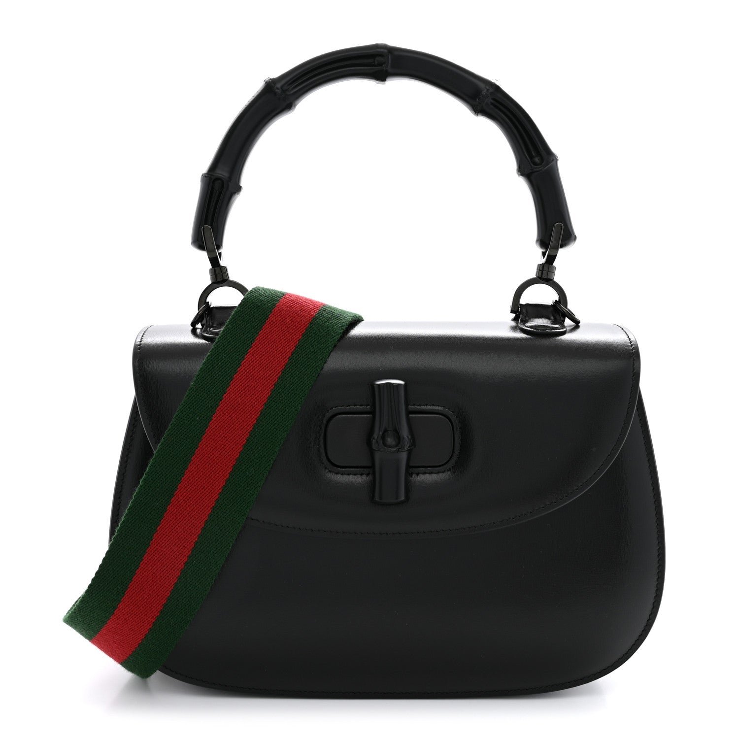 Gucci Boarded Dyana Lux Calfskin Web Monochrome Small Bamboo 1947 Top Handle Bag Black