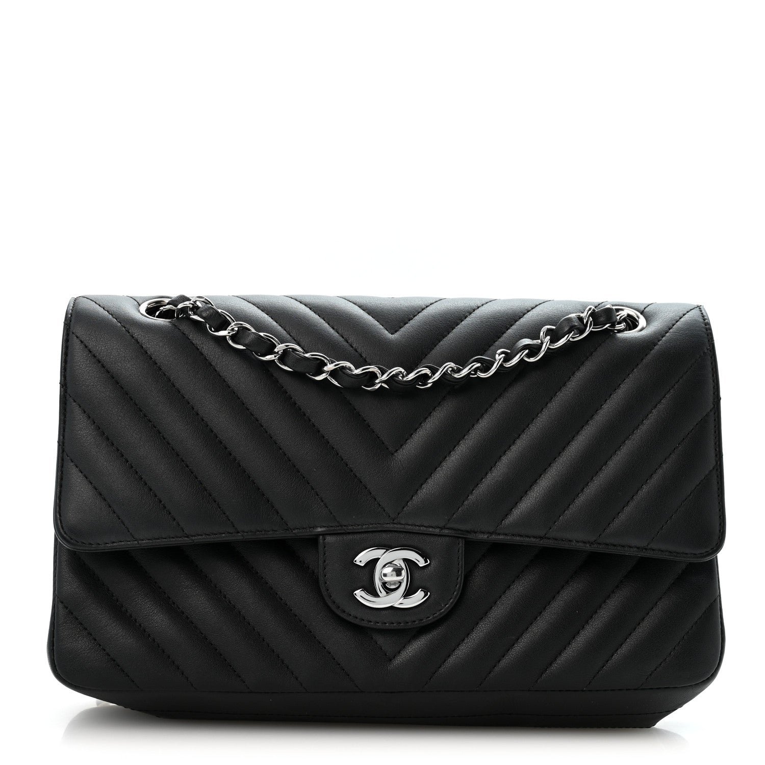 Chanel Lambskin Chevron Quilted Medium Double Flap Black