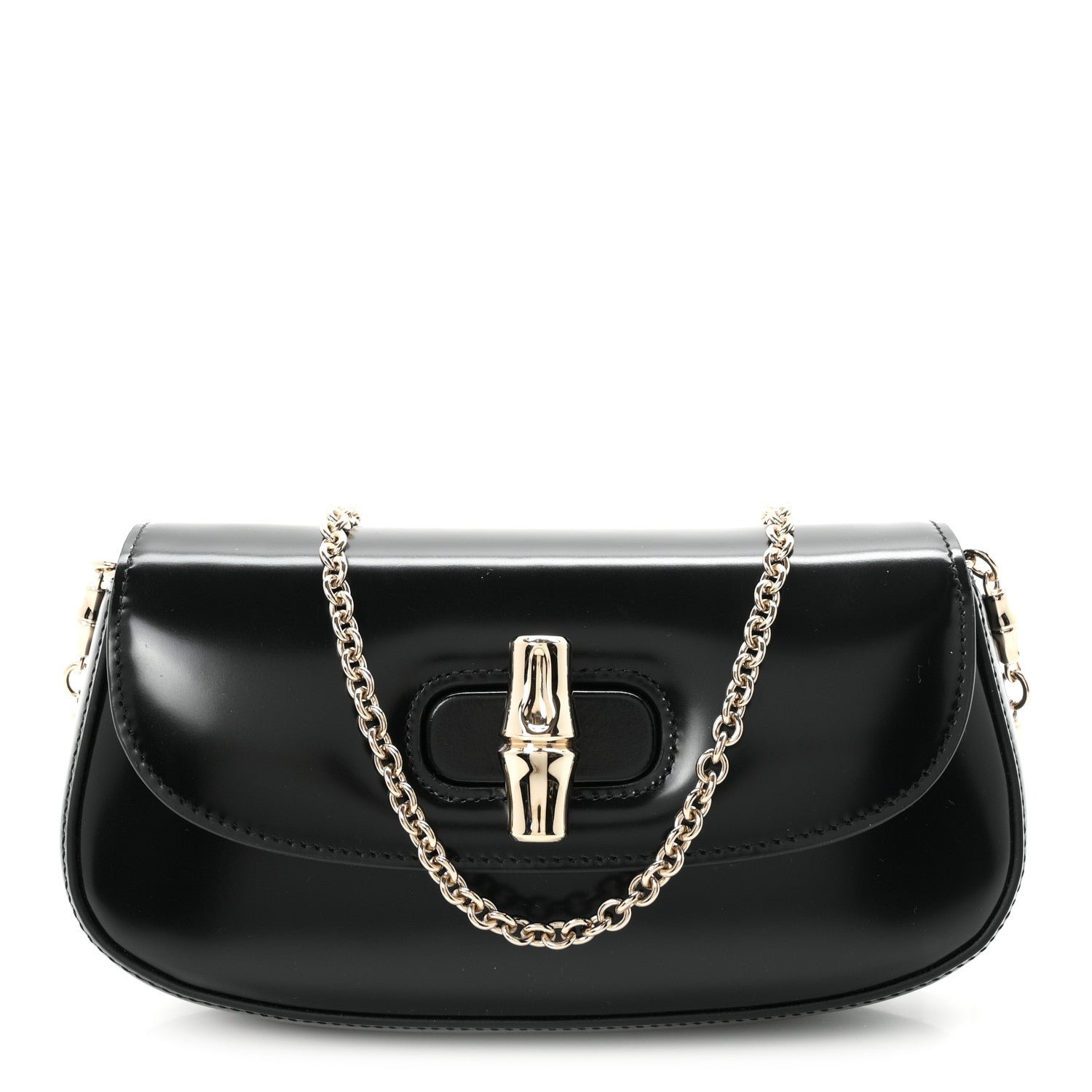 Gucci Shiny Calfskin Small Bamboo Night Bag Black