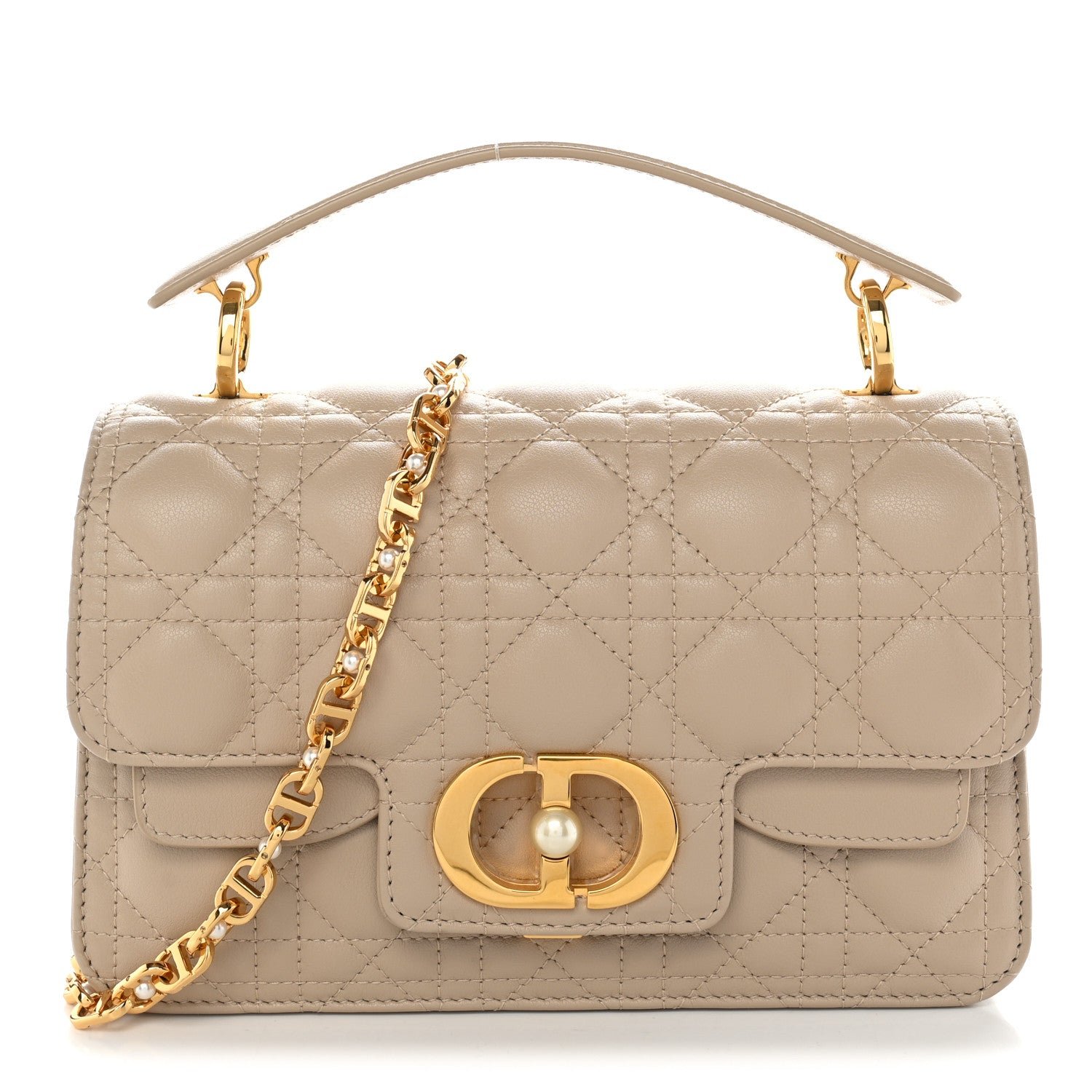 Christian Dior Calfskin Cannage Small Jolie Top Handle Bag Powder Beige