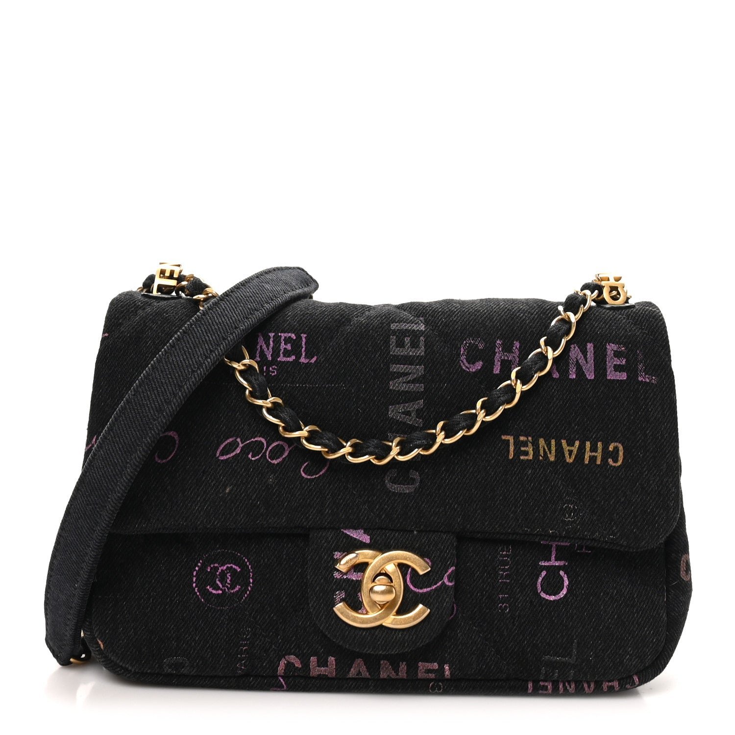 Chanel Denim Quilted Denim Mood Mini Rectangular Flap Black Multicolor
