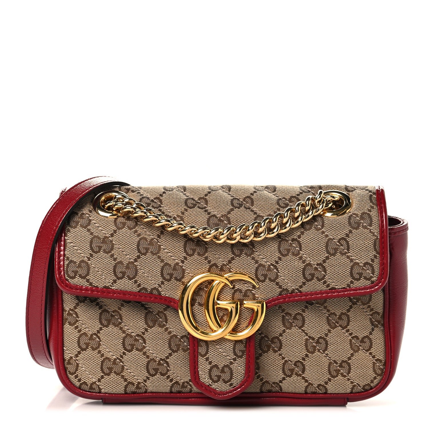 Gucci Monogram Azalea Calfskin Matelasse Diagonal Mini GG Marmont Shoulder Bag Beige Ebony New Cherry Red