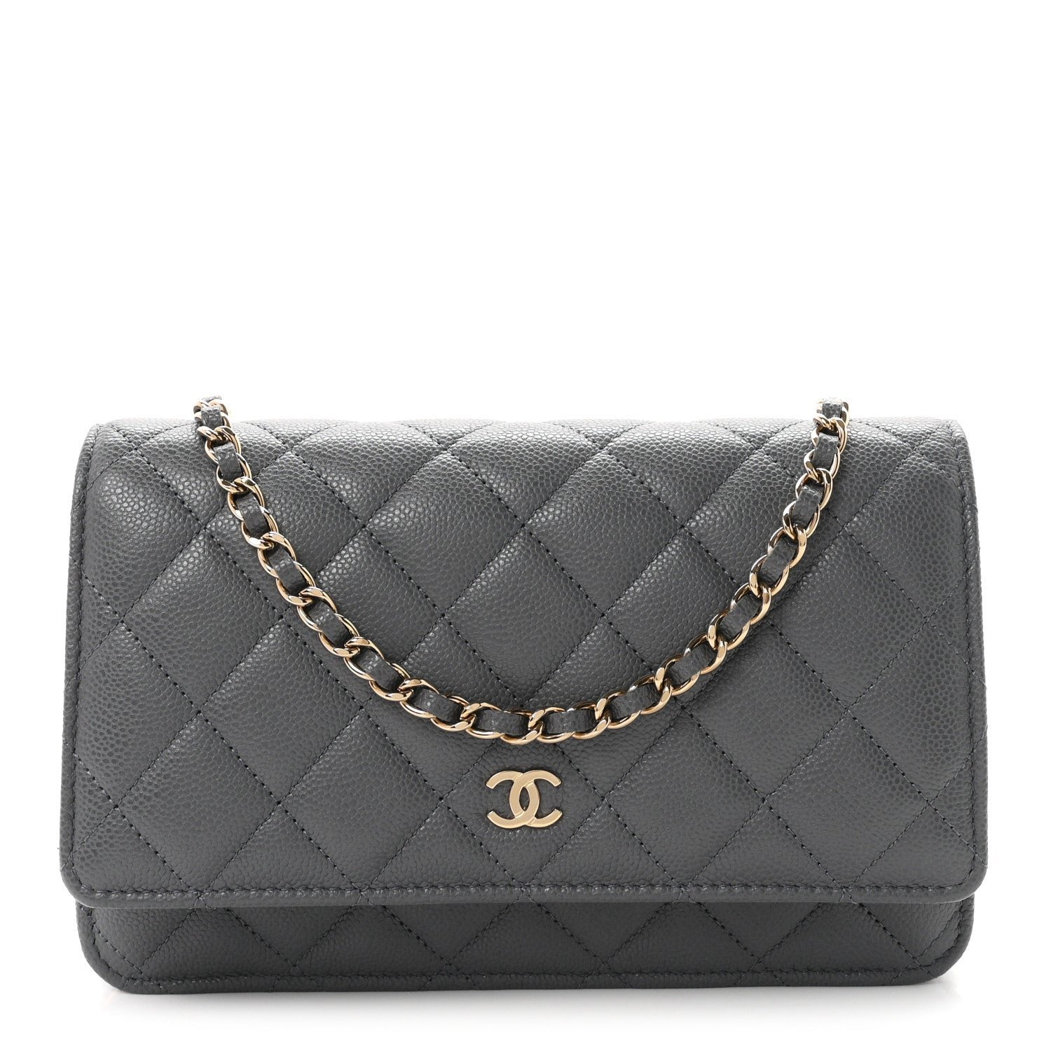 Chanel Caviar Quilted Wallet on Chain WOC Grey
