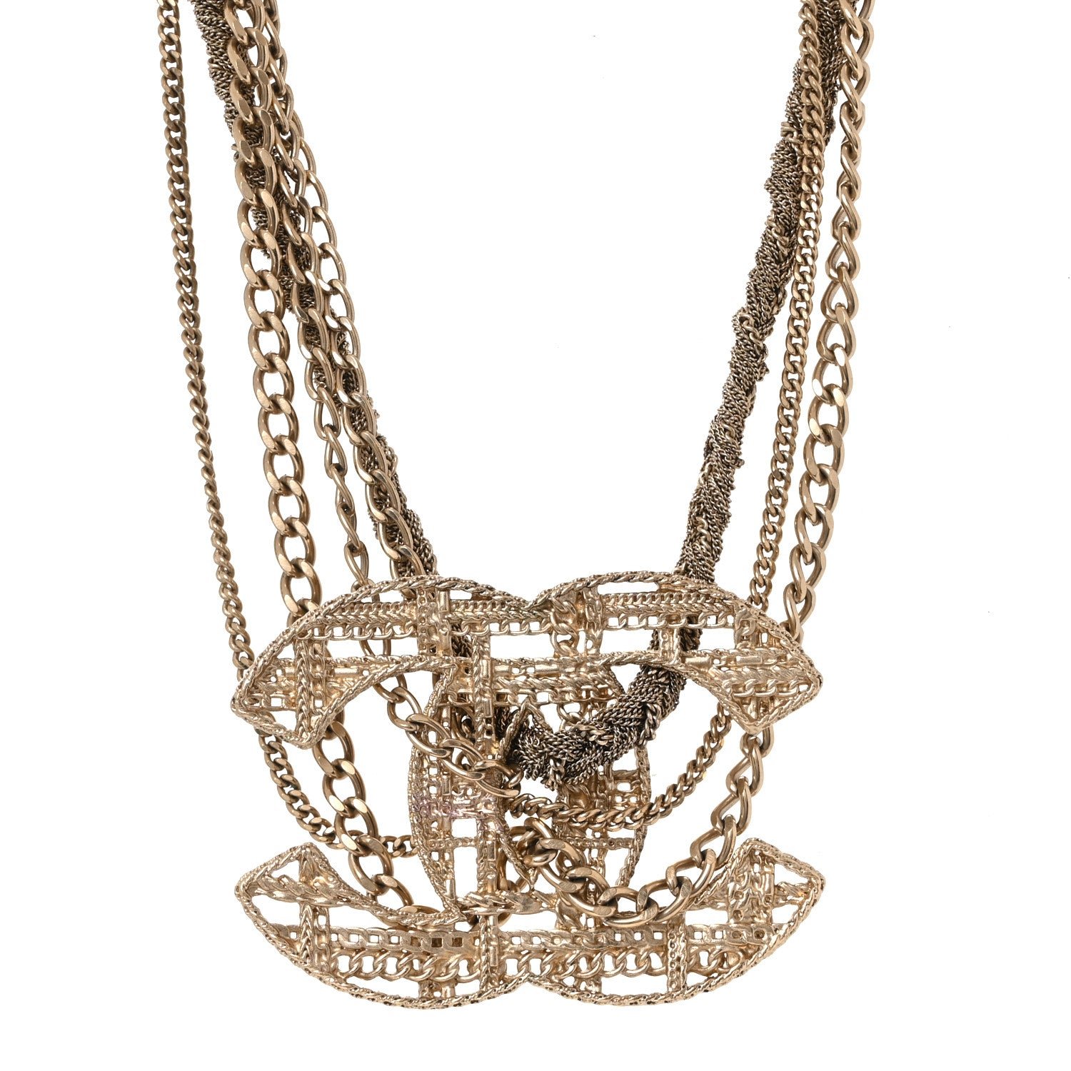 Chanel Tweed Effect Multi Strand CC Large Pendant Necklace Gold