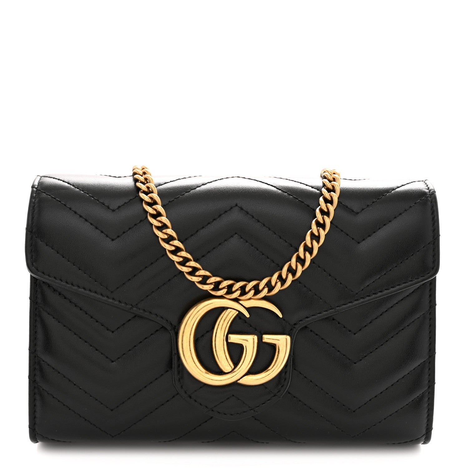 Gucci Calfskin Matelasse GG Marmont Chain Wallet Black