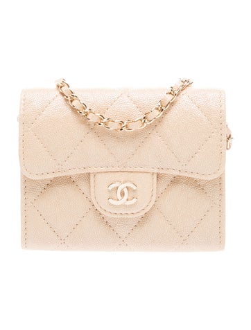 Quilted Caviar Card Holder on Chain