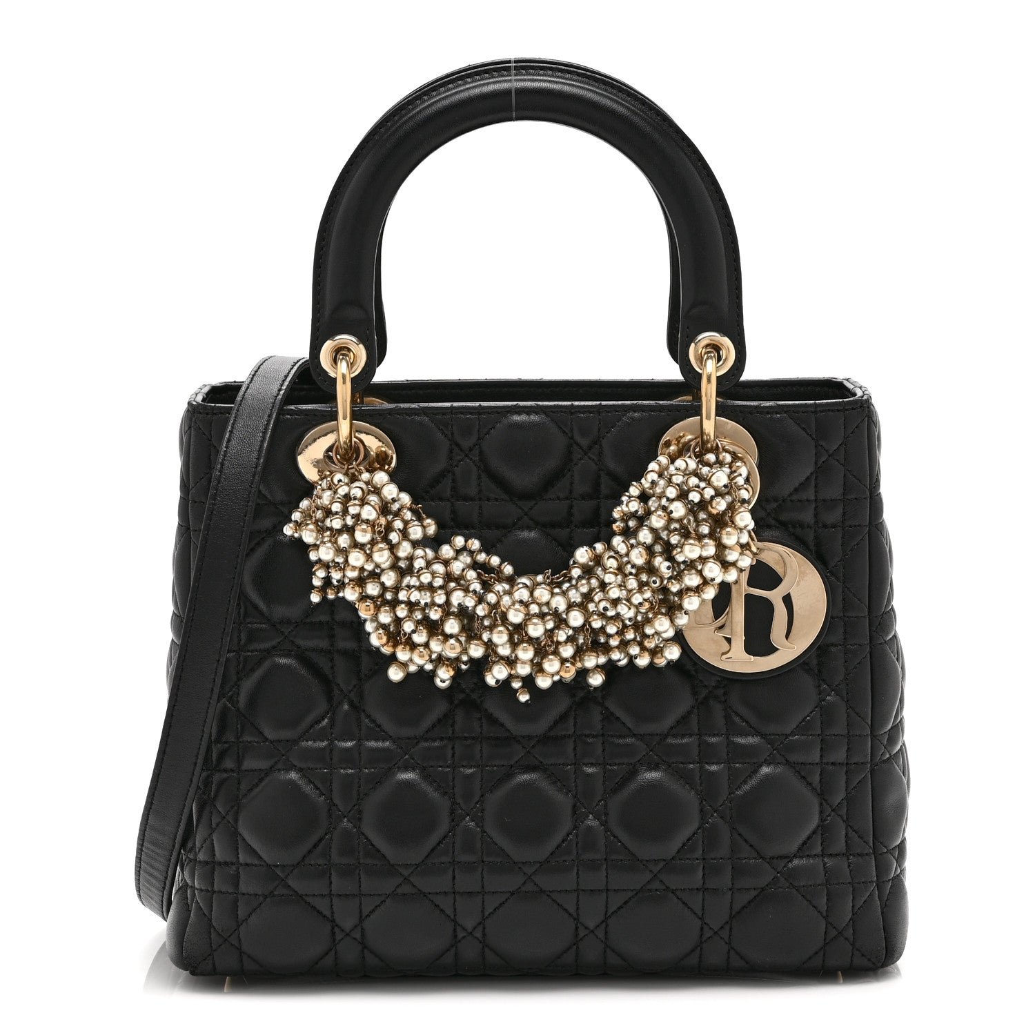 Dior Christian Dior Lambskin Cannage Medium Pearl Lady Dior Black