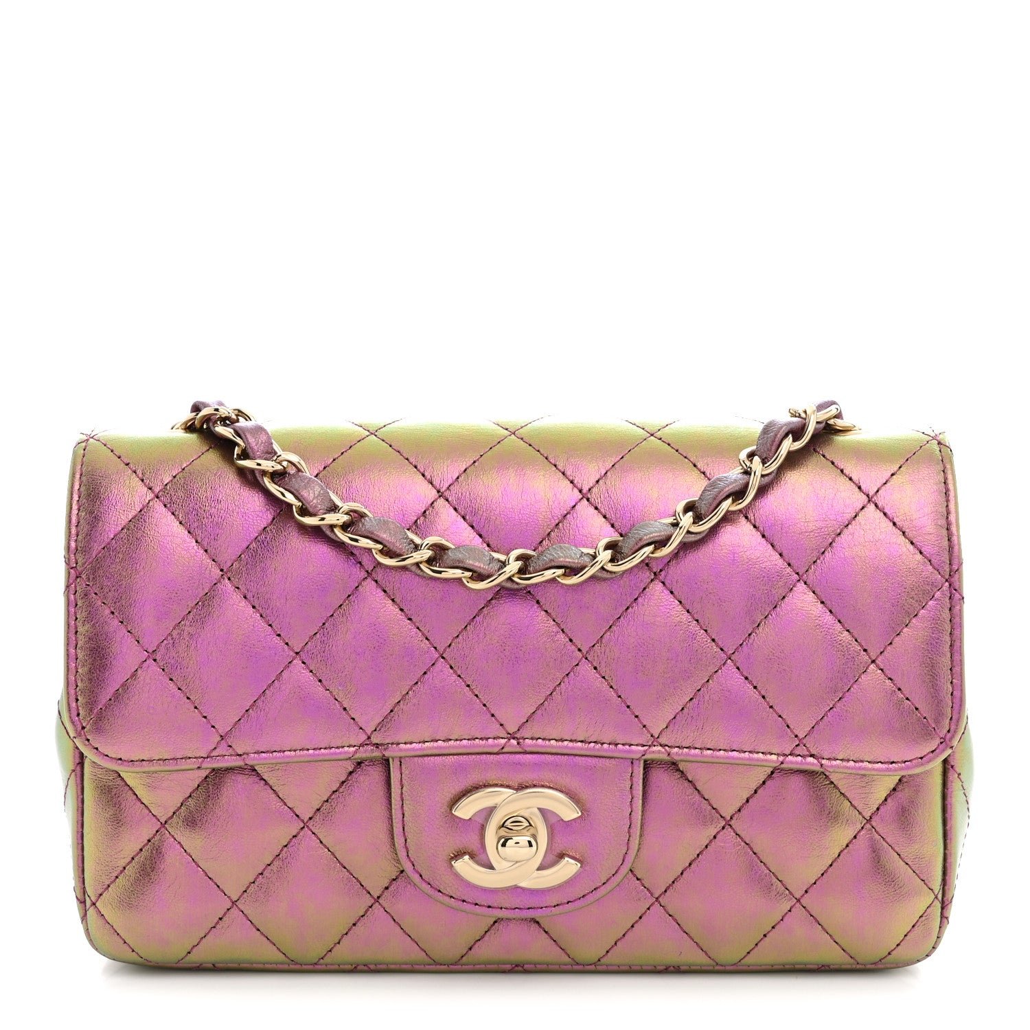 Chanel Iridescent Lambskin Quilted Mini Rectangular Flap Purple