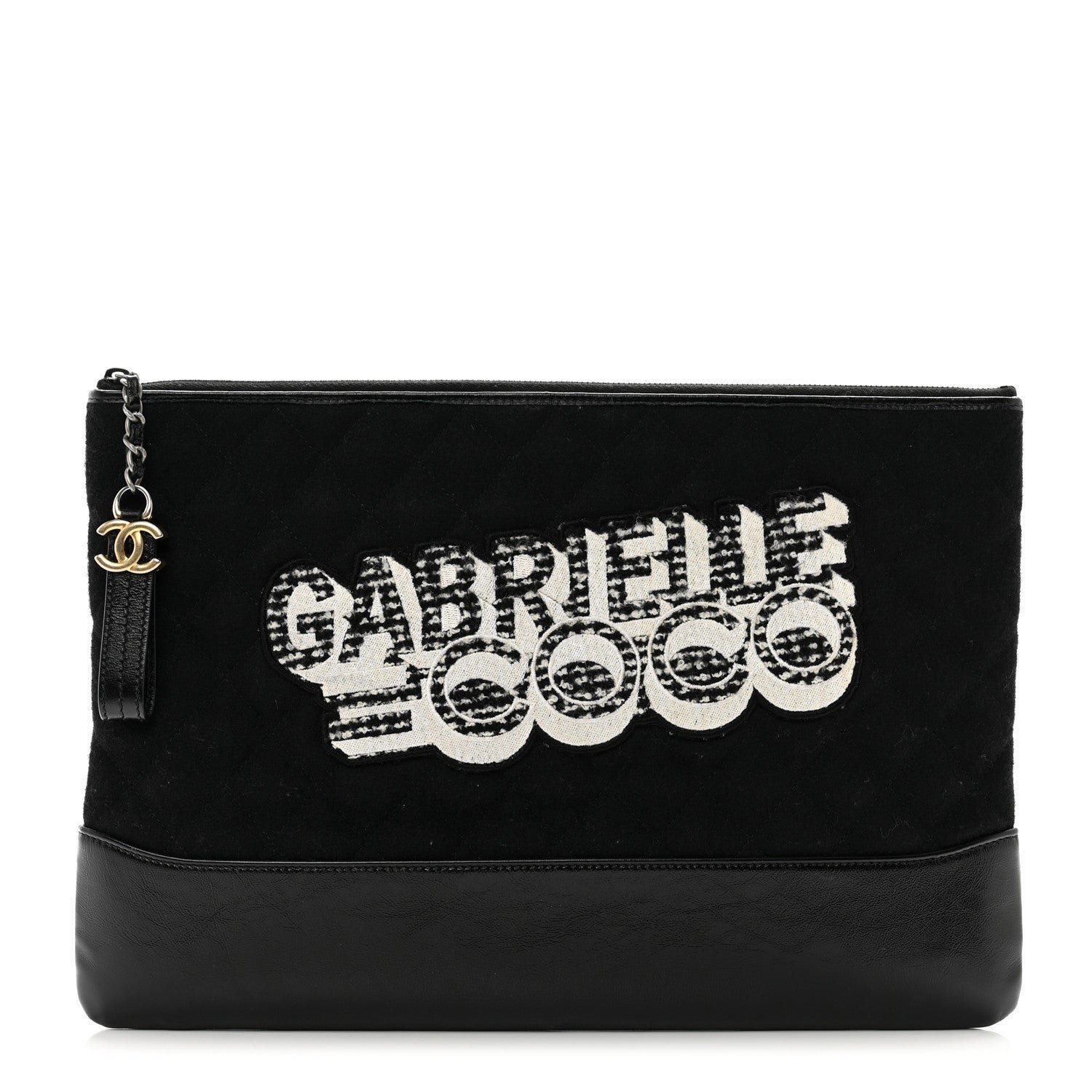 Chanel Wool Calfskin Quilted Gabrielle Pouch Clutch Black