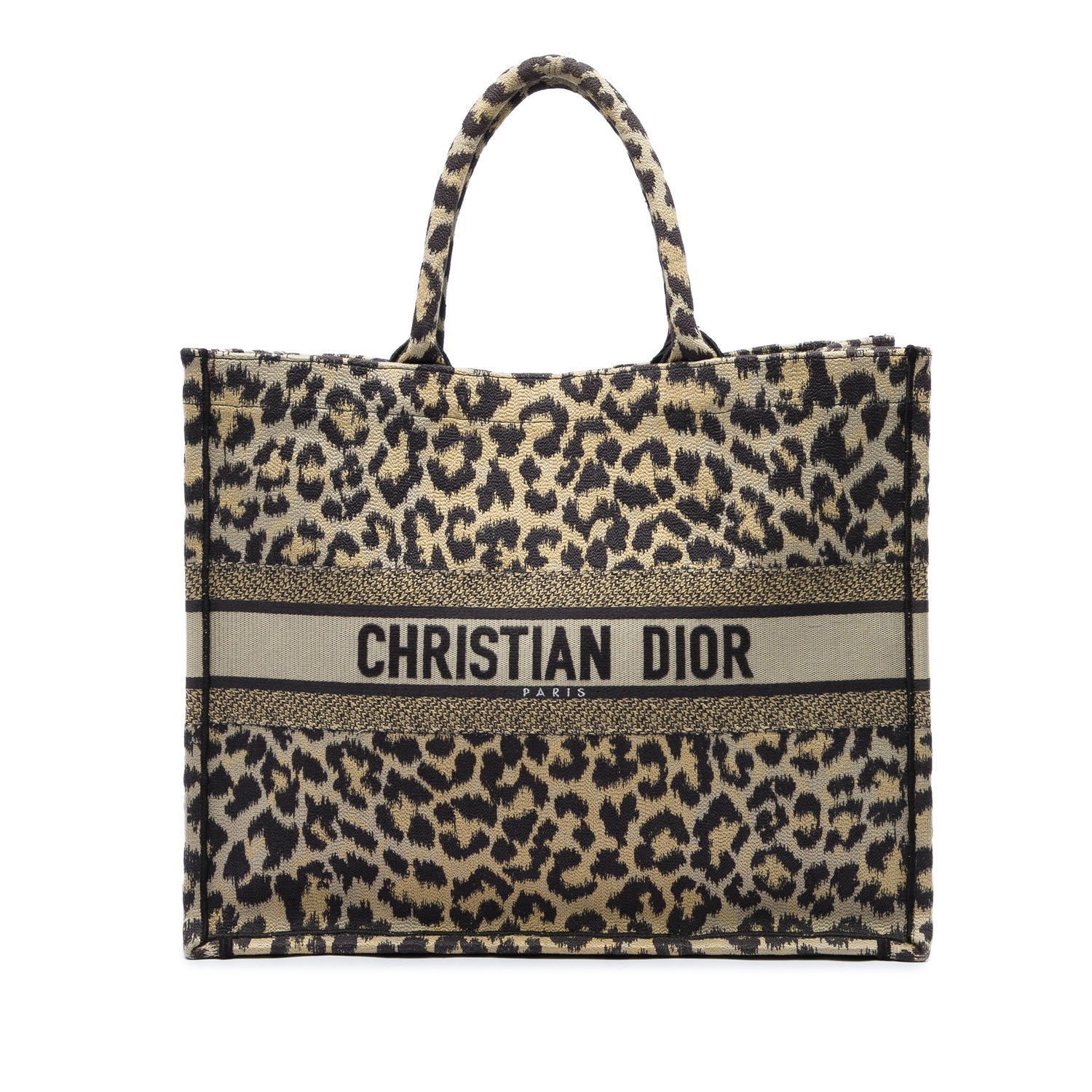 Mizza Large Embroidered Canvas Leopard Book Tote