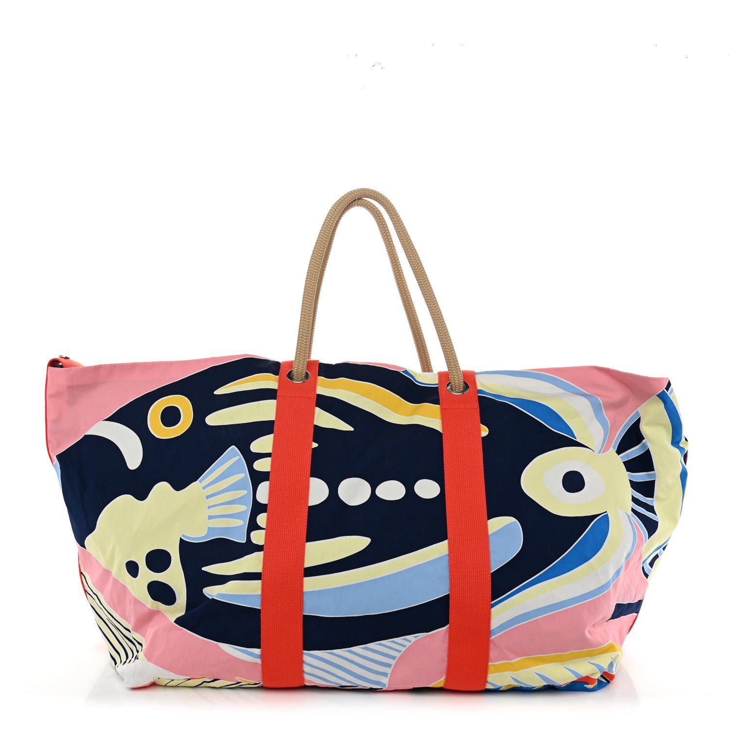 Hermes Cotton Traffic Jam Beach Bag Marine Rose